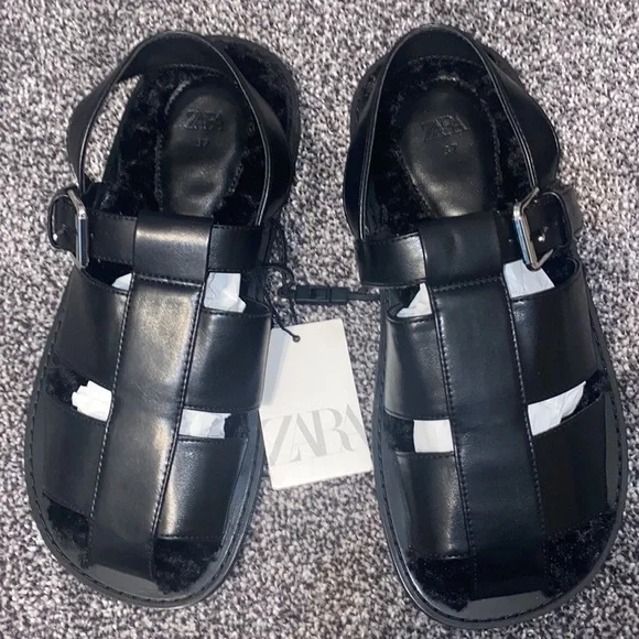 Zara NWT faux fur lined cage sandals - Picture 6 of 6